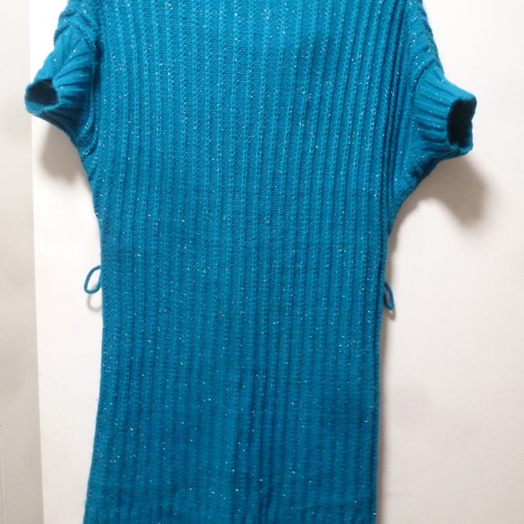 Decree Womens S Blue/ metalic  Short Sleeve Knitted Sweater Long tunic XXL - Picture 6 of 9